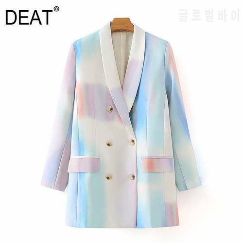 [DEAT] Women Contrast Color Double Breasted Blazer New Lapel Long Sleeve Loose Fit Jacket Fashion Tide Spring 2023 13T866
