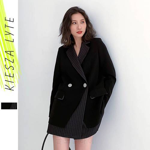 Black Blazer Women Spring 2020 Irregular Stripe Patchwork Femlae Jacket Coat Femme Streetwear