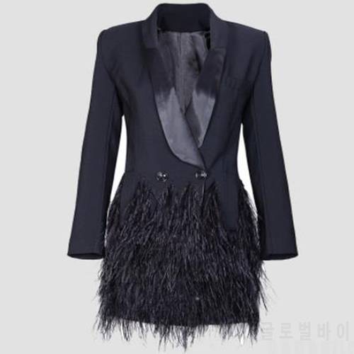 spring autumn fashion Blazer Women Jacket black Feathers Notched jaqueta feminina Celebrity Runway Jackets Elegant Lady Blazer