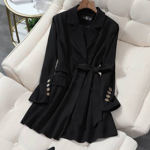 Women Fashion Lace-Up Office Wear Black office Lady Blazer Coat Vintage Long Sleeve Pockets Female Outerwear Chic Femme