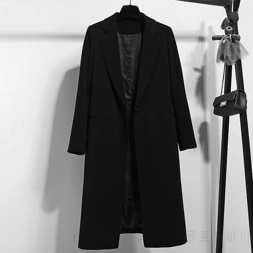 High Quality Autumn Winter Fashion Women Work Wear Suit Coat Clothing Middle Long Style Temperament Slim Black Jacket