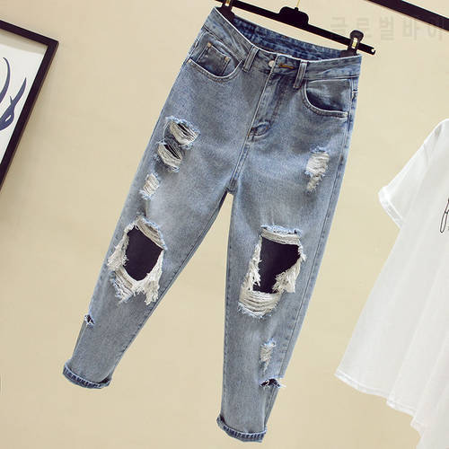 2020 spring summer autumn new Big size women fashion casual Denim Pants woman female OL ripped jeans for women MA6