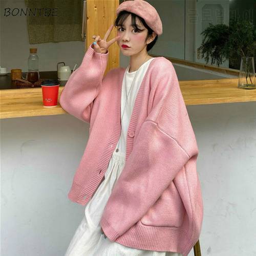 Cardigan Women Spring Vintage Lovely Fashion Korean Simple V-neck Ladies Knitwear Long Sleeve All-match Ins Fall Femme Sweaters
