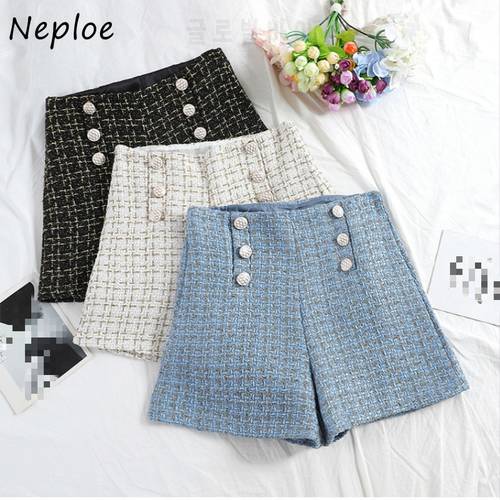 Neploe High Waist Shorts Women 2023 Autumn New Korean Double Breasted Plaid Causal Sweet Office Lady Wide Leg Shorts 82012