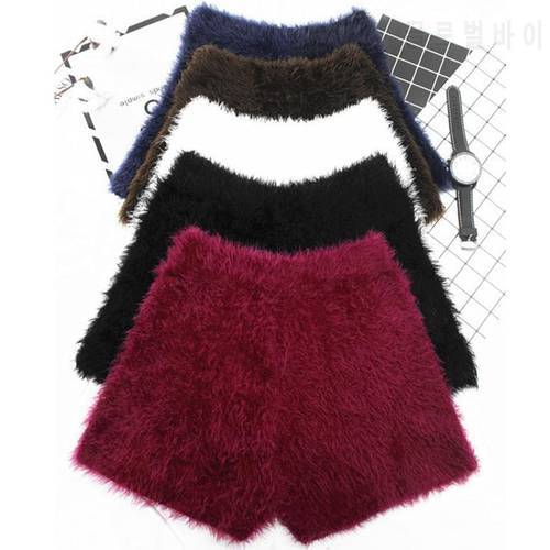 Spring And Winter Women&39s Thick Mohair Fur Shorts High Waist Stretch Knitted Boots Thick Fur Warm Short Trousers