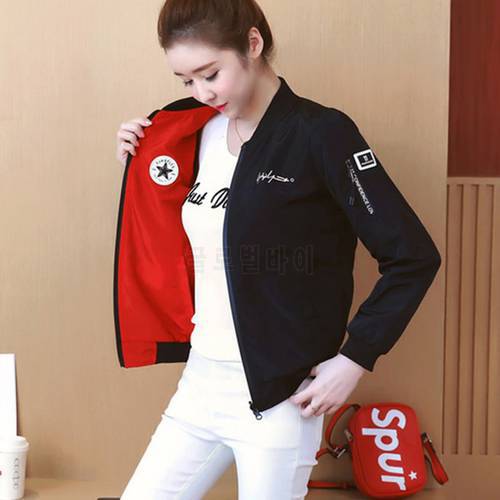 2022 Korean Autumn Women Windbreaker Bomber Jacket Baseball Coats Long Sleeve Of The Double-sided Wearable Basic Jackets Outwear