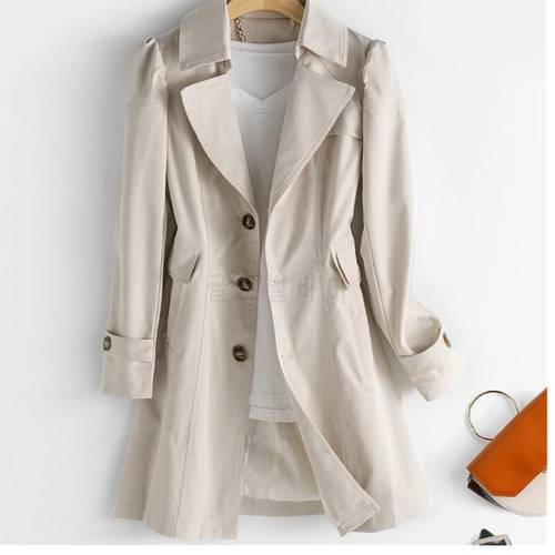 2022 New Spring Autumn Trench Coat With lining OL Ladies Coats Elegant Slim Long Women Windbreaker Solid Casual Outwear Femme