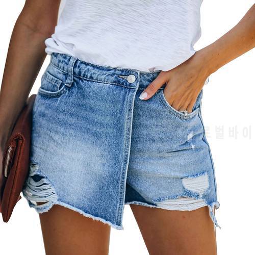 Fashion Ripped Repaired Denim Shorts Casual Button Denim Shorts Women Summer Party Comfortable Breathable-WT