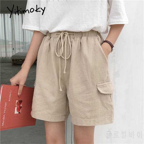 khaki shorts women New 5XL Cotton Casual Solid Pockets Drawstring high waist shorts 2020 summer black short street style