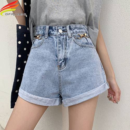 Summer 2022 New Women&39s Denim Shorts With High Waisted Wide Leg Loose Crimping Sky Blue Street Style Sequined Jean Shorts Female