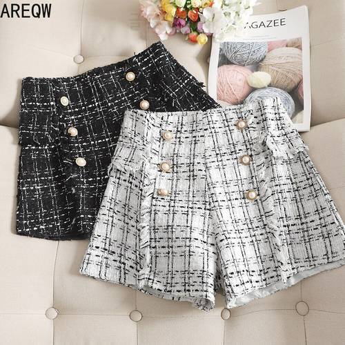 2021 New Spring Autumn PlaidTweed Shorts Plaid Womens High Waist Casual Booty Shorts White And Black
