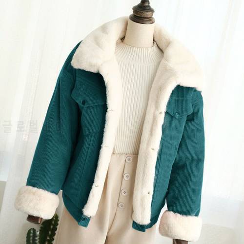 New 2021 Winter Women lambswool Lining Coat Velvet Warm Women&39s bomber jacket Winter Corduroy Female Outwear student Jacket