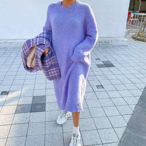 Casual Loose Sweater Dress Winter Women Fashion Knitting Dresses Long Pullovers Korean Style Lady Warm Long Dress Oversize