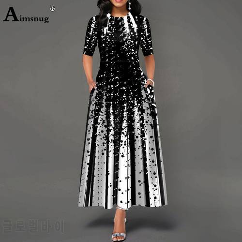Women Elegant Long Maxi Dress Short Sleeve Fashion Dot Print Party Dresses Summer Femme Vintage A-Line Dress Clothing Size S-5XL