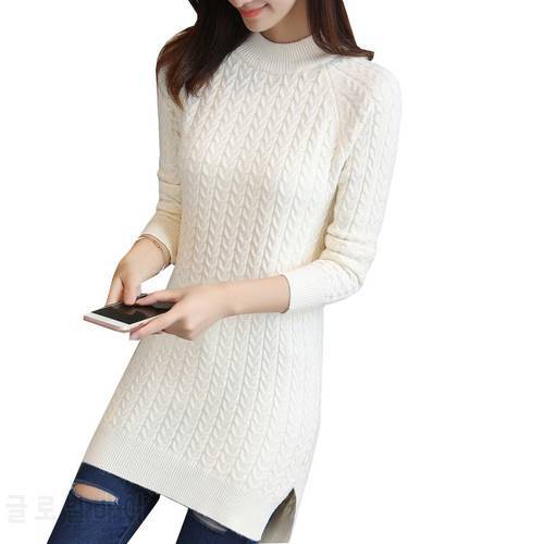 Autumn Winter Women Sweater Pullover New Solid color Mid Long Knitted Sweater Bottoming Shirt Slim Large Size Female Tops AH125