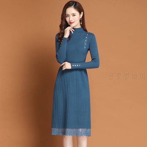 New Fashion 2022 Autumn Winter Women Long Sweater Dress Pullovers Warm Knitted Sweaters Pullover Lace Dresses Lady