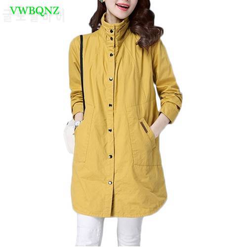 Windbreaker Coat Female Long Spring Autumn New Korean Casual Loose Standing collar Outerwear Coats Women&39s Trench Coats 3XL A615