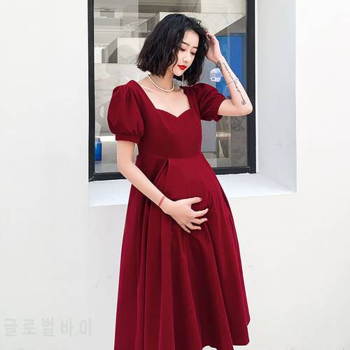 Cocktail Dresses Woman Party Formal Dress for Pregnant Women Burgundy Sweetheart Knee-Length A-Line Vestidos Robe Formal Gown