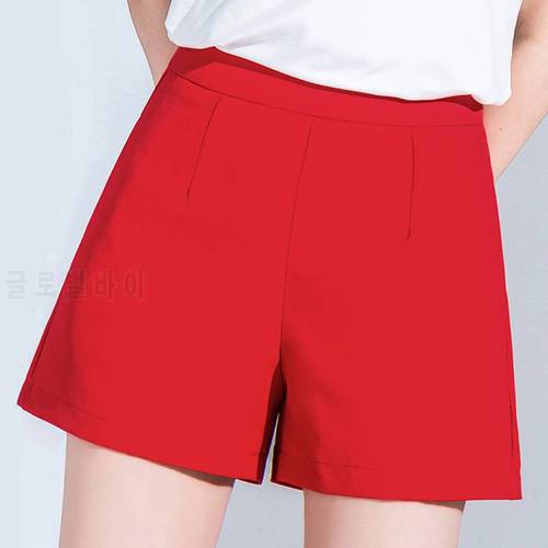 Summer Spring 2019 Women Woman High Waist Red Black White Wide Leg Shorts , Korean Female Womens 3xl Casual Shorts