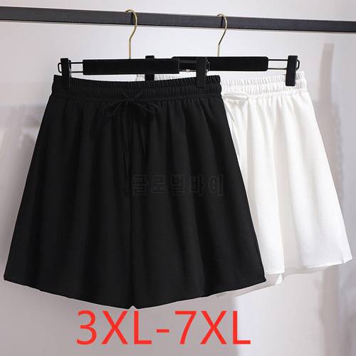 New 2021 Summer Plus Size Women Clothing Shorts For Women Large Loose Casual Elastic Waist Chiffon Belt Shorts White Black 7XL