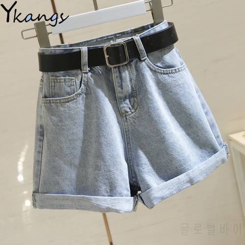 vintage All Match Casual Women Denim Shorts Casual High Waist Slim Summer Mom Jeans Shorts with belt Chic Hot Ladies Bottom 2020