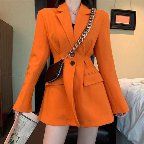 High Waist Office Ladies Blazer Turn Down Collar Blazer Women Suit Jackets Long Autumn Winter Vestidos Coats Casual Outerwear