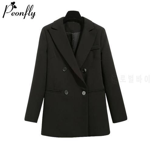 PEONFLY Basic Women Black Blazer Fashion 2022 Spring Formal Office Lady Pocket Jackets Coat Loose Women Blazer Femme