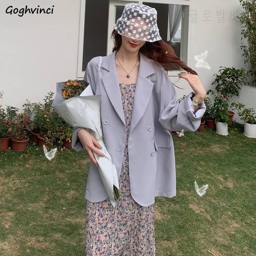 Blazers Women Double-breasted Solid Long Sleeve Chiffon All-match Spring Elegant Summer Korean Style Loose Ladies Outwear Chic