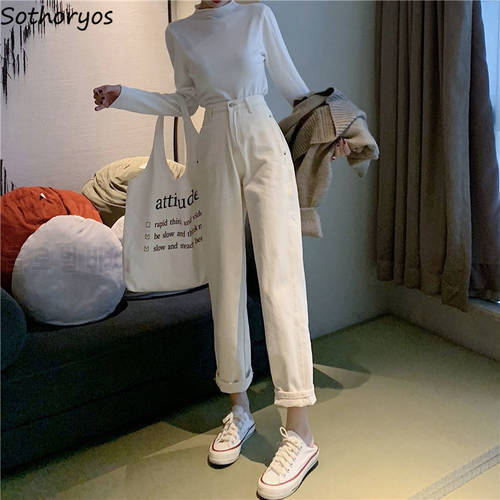 Women Jeans Ankle-length Straight Female Trousers Loose BF Womens Casual Daily Korean Style Simple Trendy All-match Chic Retro