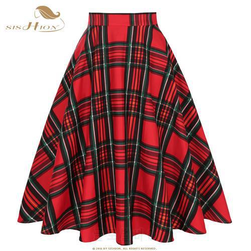 SISHION 2022 Summer New Long Skirt SS0006 Women Yellow Black Blue Red Plaid Checkered Skirt 50s 60s Vintage Skirts faldas