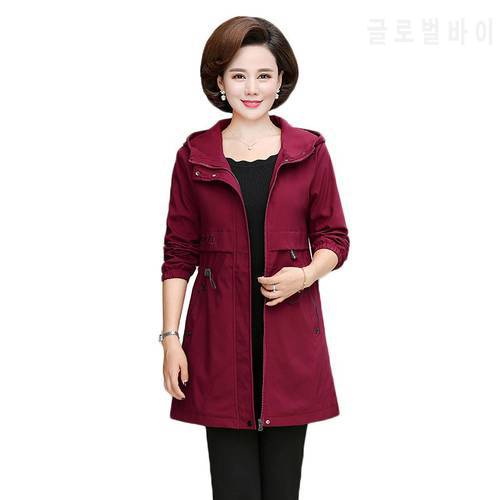 Spring Fall Mother&39s Jacket 2021 Middle-aged Women Casual Hooded Coat Fashion Mid-length Large Size Female Windbreaker 5XL W2099