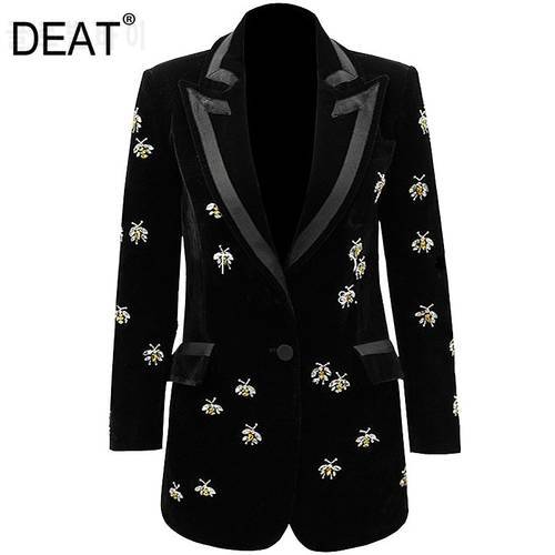 DEAT 2023 new fashion women clothes turn-down collar full sleeves embroidery high waist pocket jackets mid length WO51101L