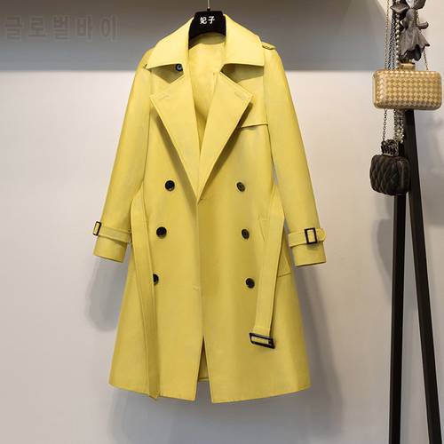 2022 Autumn Long Casual Woman Double Breasted Trench Coat Loose With Belt Overcoat Waterproof Raincoat Business Outerwear R691