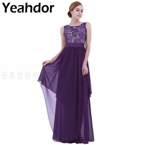 Womens Ladies Sleeveless V-back Lace Chiffon Cocktail Dresses Full Length Elegant Womens Dress Pageant Formal Occassions Dress