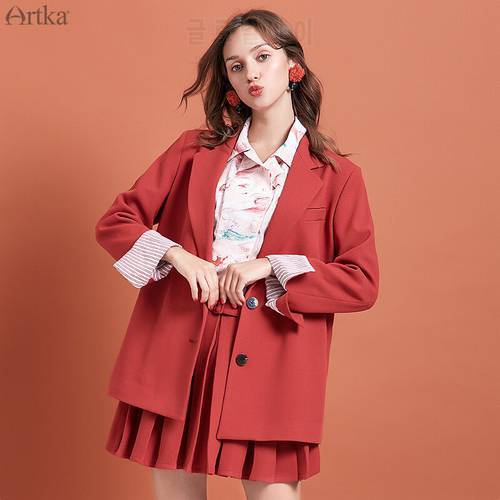 ARTKA 2020 Spring New Womens Suit Fashion Blazer and Skirt Set Loose Casual Women Blazers and Jackets Suit With Skirt WA10398Q