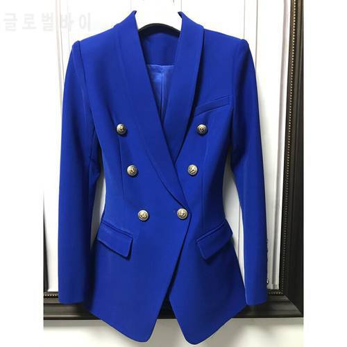HIGH QUALITY New Fashion 2022 Designer Classic Blazer Jacket Women&39s Double Breasted Lion Buttons Shawl Collar Long Blazer