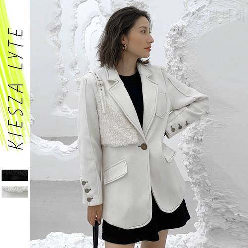Fashion Brand Women Woolen Coat Winter Ladies Office Casual Buttons Patchwork Suit Blazer Jackets Chaquetas mujer Outwear