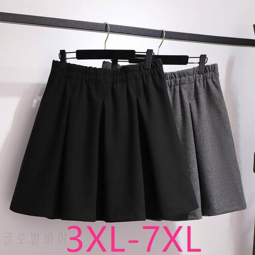 New Autumn Winter Plus Size Women Clothing Mini Skirt For Women Large Casual Loose Elastic Waist Pleated Skirts Black Gray 7XL