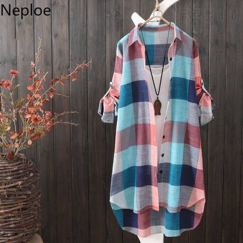 Neploe Korean Summer Suncreen Blouse Coat Fashion Plaid Striped Long Sleeve Shirt 2020 New Medium-long Loose Blusas Top 4A893