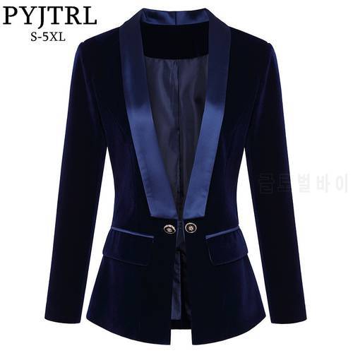 PYJTRL Women Autumn Winter Blazers and Jackets Fashion Shawl Lapel Slim Velvet Suit Jacket Coat Blazer Feminino