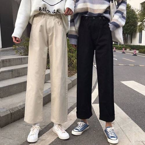 2020 Korean Women Retro Wide Leg Jeans Straight White Black Pink Trouser High Waist Mom Jeans Plus Size Streetwear Denim Pants