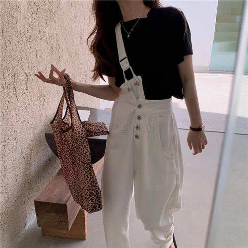 Denim Overalls Jeans Women Jumpsuit White Black High Waist Jeans Mujer Romper Solid Loose Casual Straight Jeans Jumpsuit 2020