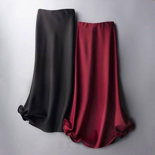 Women&39s Elegant Glossy Satin Skirt Lady Fashion OL Party Office Skirts Vintage Plain Solid High Waist Skirts Work Wear