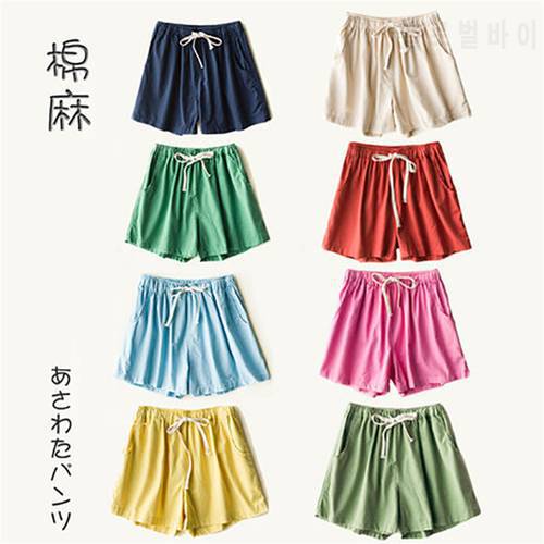 New Summer Women Cotton and Linen Shorts High Waist Shorts Female Slim Shorts Wide Leg Plus Size Loose Shorts Brief Outwear 823