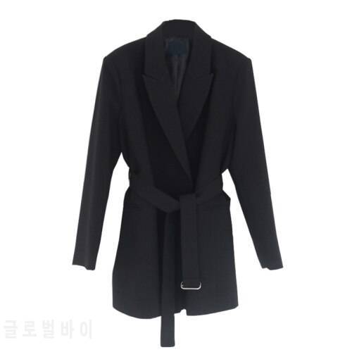 New Fashion Women Spring Autumn Blazer Coat Suit Belt Korean Slim Version Black White Work Wear Jacket