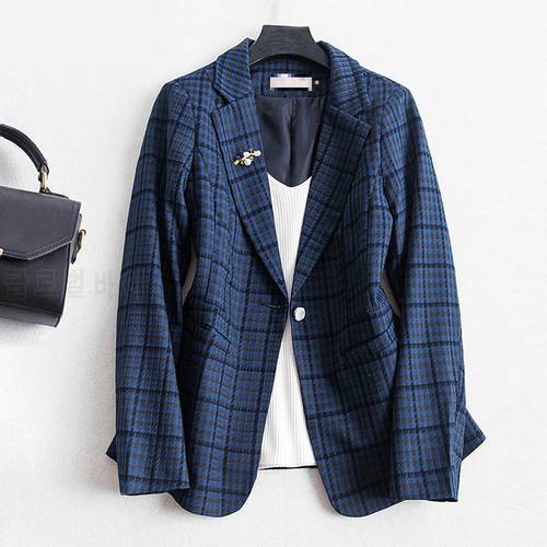 Autumn New Black And White Blazer Women Plaid Suit Women&39s Coat Blazer Feminino 3xl Blue Elegant Womens Blazers