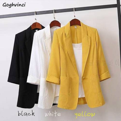 Blazers Women Three Quarter Sleeve Solid Single-button Notched Elegant All-match New 4XL Korean Style Slender Chic Simple Office