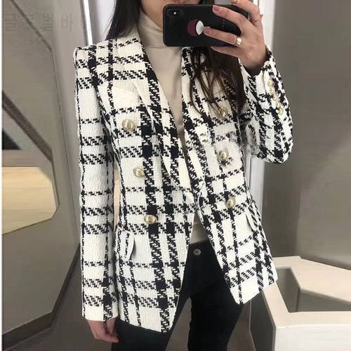 Plaid Woven Tweed Woolen Women&39s Blazer Autumn Winter Double-breasted with Buttons Shawl Collar Coat Clothes Women Jackets 2020