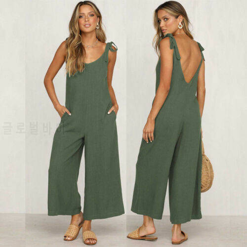 Women Rompers 2020 Summer new Ladies Casual Clothes Loose Linen Cotton Jumpsuit Sleeveless Backless Playsuit Trousers Overalls