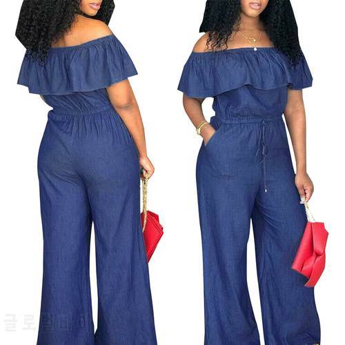 New Casual Women&39s Bodycon Jumpsuit Lace up Solid Jeans Denim Summer Short Sleeve Rompers Overalls Trousers Pants